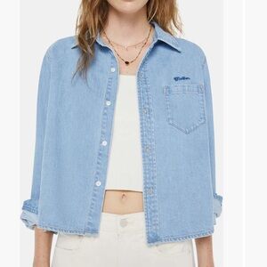 MOTHER honor roll logo embroidered denim button up shirt medium